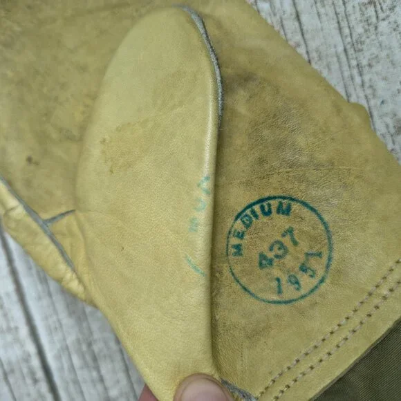 Vintage 1951 US Army Gunners Gloves Mittens Trigger Finger Leather Korean War
